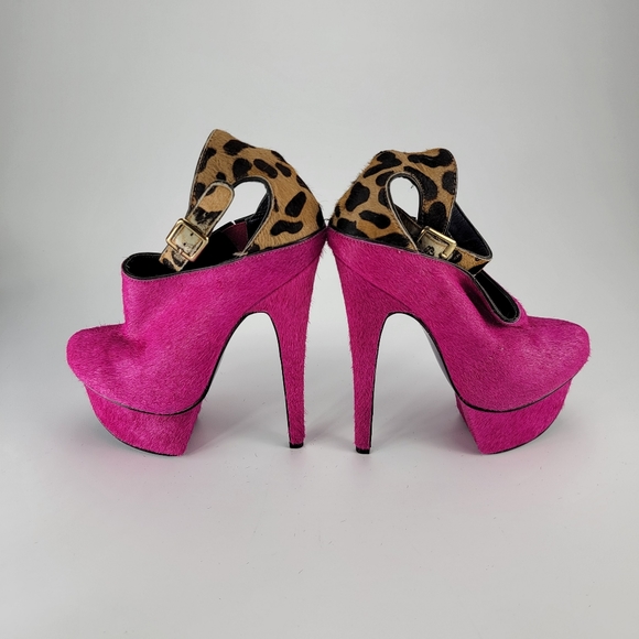 LONDON TRASH Real fur Wynne Platform Heels in Pink Pony - Size 7.5 - Picture 3 of 8